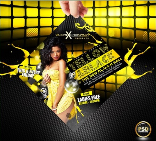 Yellow and Black Party Flyer Free PSD
