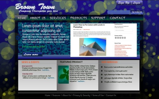 free psd website template - blue color